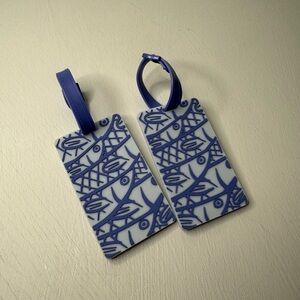 Blue and White Fish Pattern Luggage Tags
